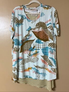 LOGO by Lori Goldstein  Abstract Print Tunic with Gingham Tank